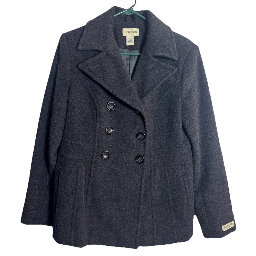 St. John's Bay Women's Wool Cashmere Pea‎ Coat Small Charcoal Black Jacket